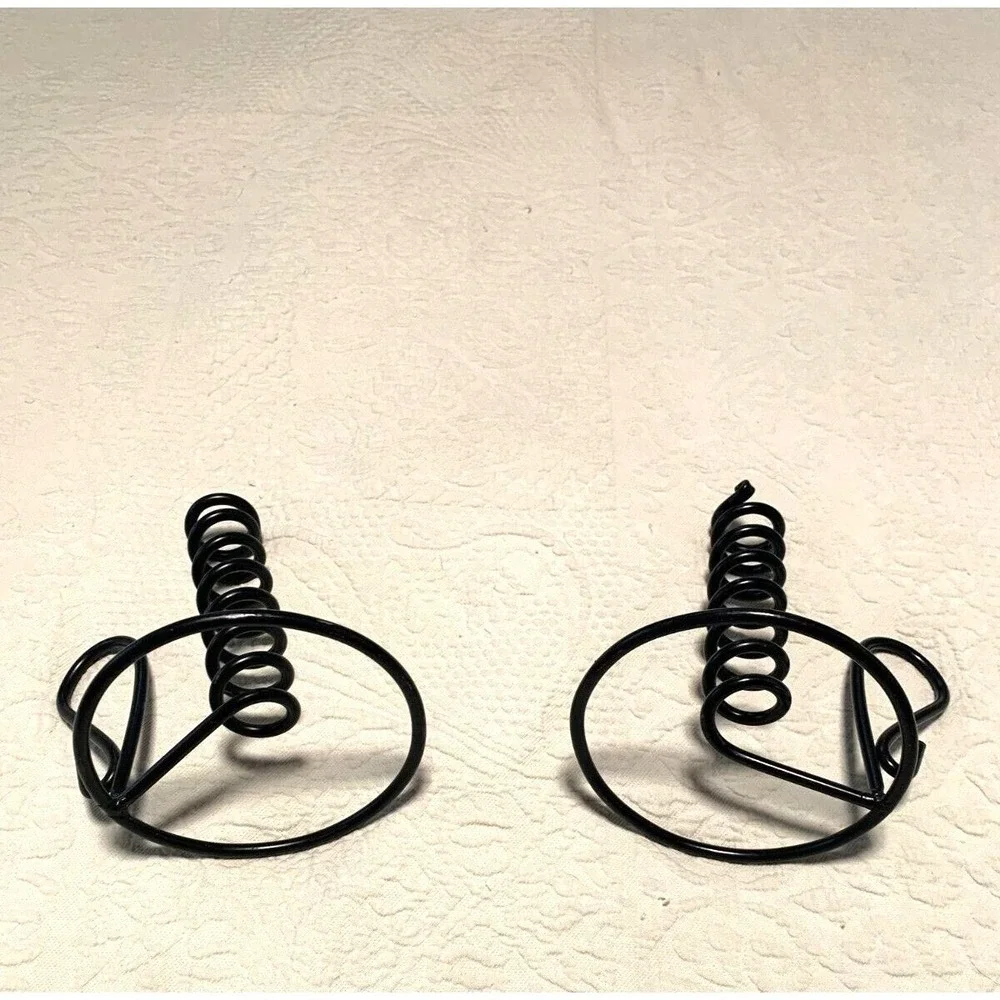 Candle Holder Set 2 Spiral Spring Wrought Iron Black Primitive Unbranded EUC